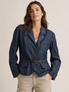 Ralph Lauren Denim Jacket Blazer Retro Belt Casual Preppy Medium